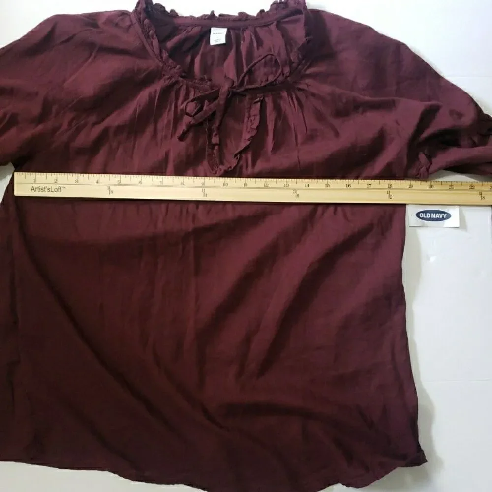 NWT Old Navy Peasant Blouse Red Maroon V-Neck Long Sleeves Women's S - Picture 8 of 9